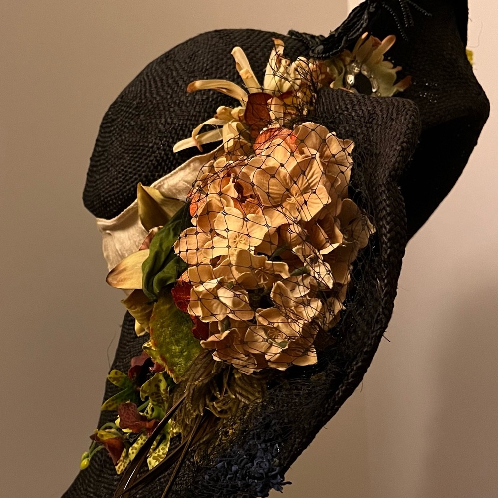 Vintage Black Hat with Floral Accents